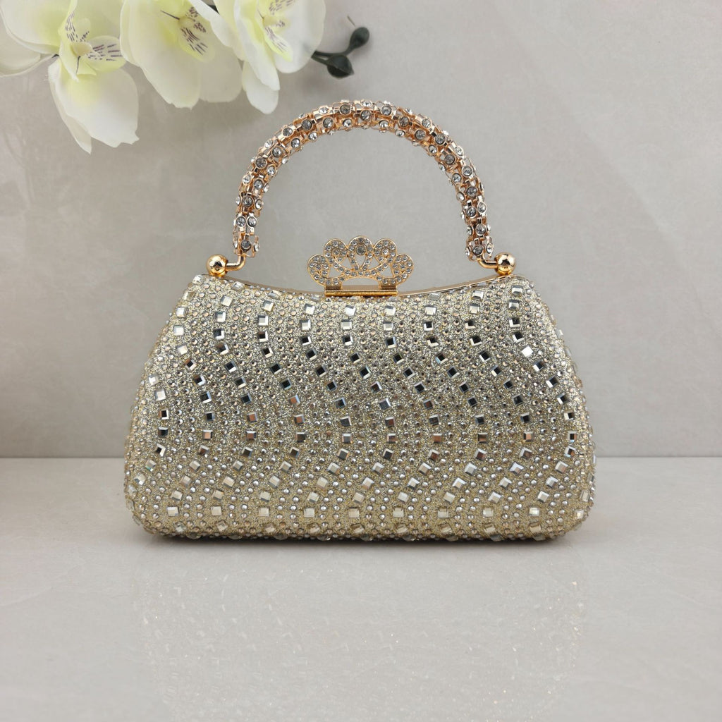 Rhinestone-embellished evening bag—stylish, glamorous, and perfect for formal events, weddings, and galas.