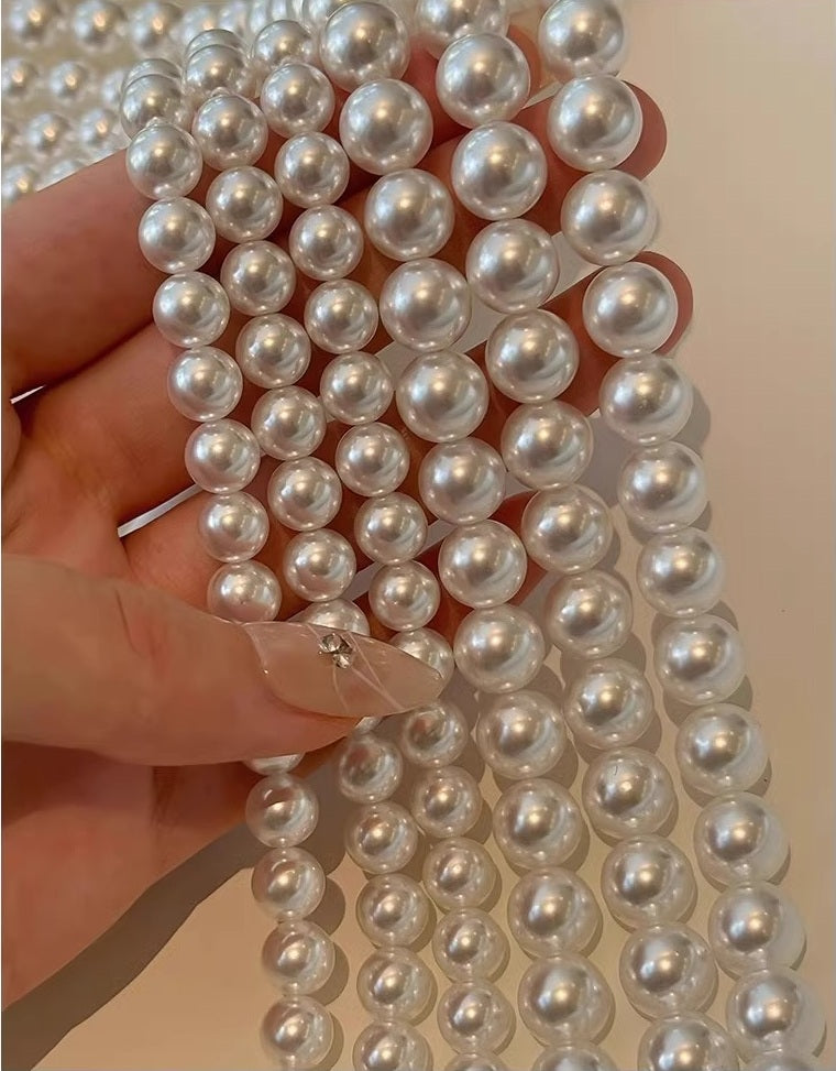 Genuine Australian luxurious hith quality Mother of Pearl Beaded Necklace 45cm, 925 Sterling Silver Lobster Clasp, Round High Luster Shell Pearl Choker Necklace for Women, Classic Elegant Wedding Daily Jewelry Gift, Available in 6mm/8mm/10mm/12mm Sizes