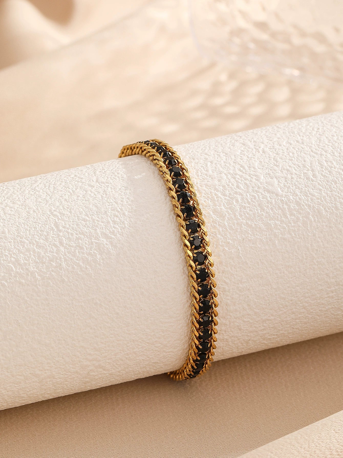 Gold Plated Cuban Link Color Zircon Bracelet, Stainless Steel Hypoallergenic Adjustable Trendy Bangle