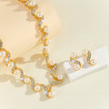 Parure de bijoux ras-du-cou ondulée en similicuir ornée de strass et de perles fantaisie, collier et clous d'oreilles
