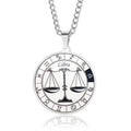 12 Zodiac Sign Stainless Steel Pendant Necklace Engraved Horoscope Coin 60cm Curb Chain Unisex Gift