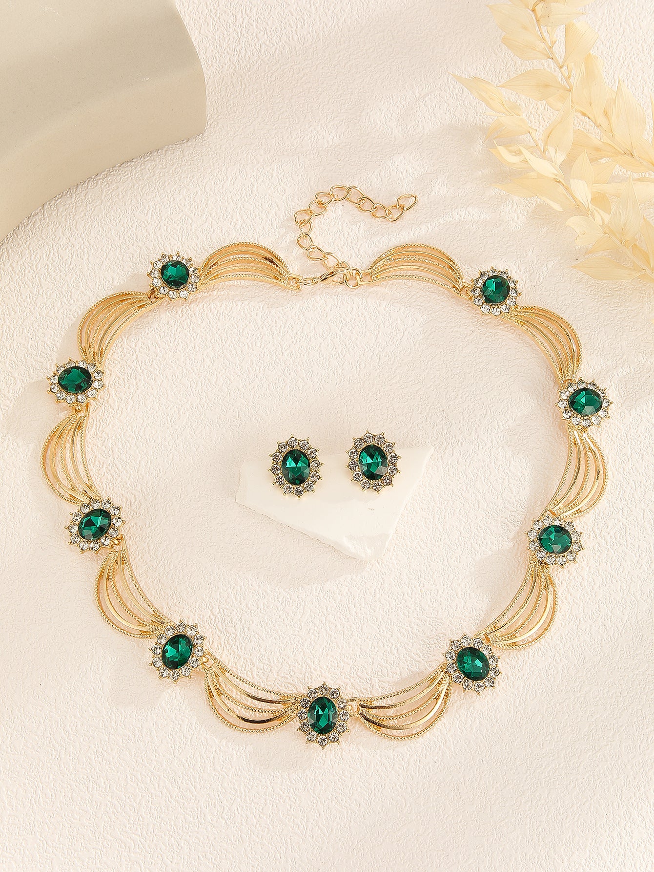 Vintage Wing Shape Multicolor Crystal Necklace & Earring Jewelry Set