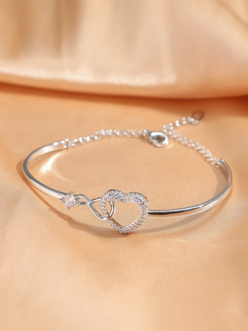 Infinity Interlocking Heart Bangle Bracelet Cubic Zirconia Hypoallergenic