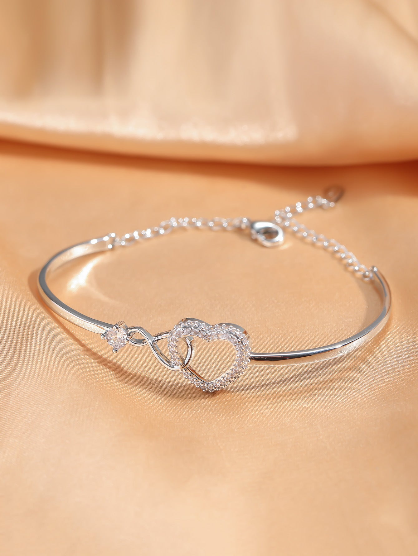 Infinity Interlocking Heart Bangle Bracelet Cubic Zirconia Hypoallergenic