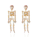 Rhinestone Skeleton Dangle Earrings, Vintage Articulated Skull Drop Earrings Gothic Halloween Party Statement Earrings For Women