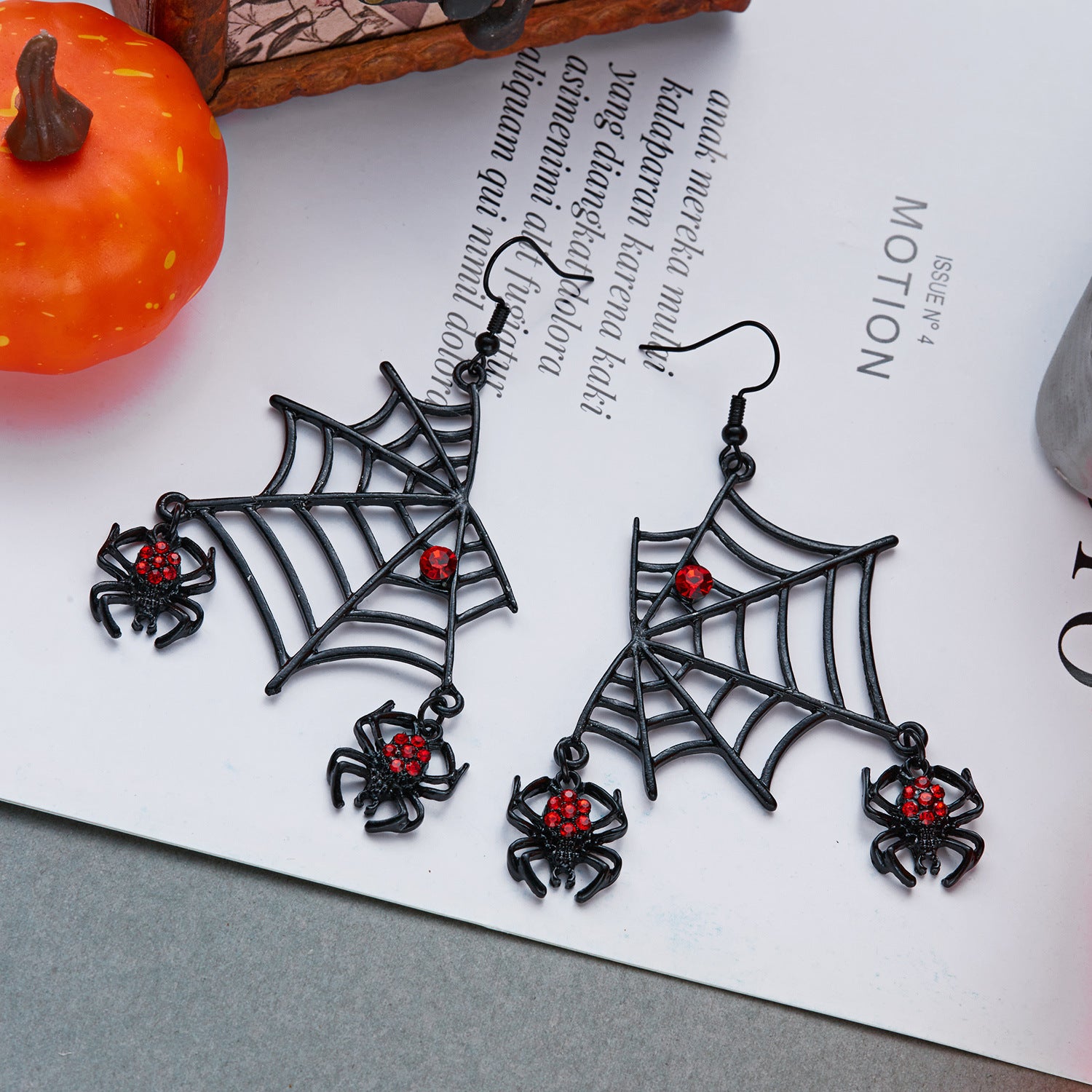 Black Spider Web Red Rhinestone Jewelry Set, Gothic Spider Choker Necklace & Dangle Earrings Halloween Punk Statement Jewelry Set For Women
