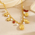 18K Gold Plated Stainless Steel Ocean Theme Charm Necklace, Adjustable Boho Sea Turtle Starfish Shell Pearl Pendant Necklace For Women