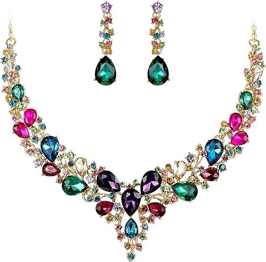 Parure Collier et Boucles d'Oreilles en Cristal, Chaîne Ajustable 50+5cm