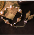 Hand Woven Gold Wire Oval Natural Freshwater Pearl Pull Adjustable Bracelet, Double Layer Tassel Pearl Slide Bracelet Elegant Dainty Wrist Jewelry for Women Wedding Daily Wear
