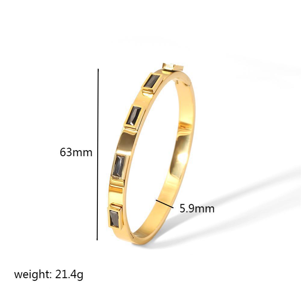 18K Gold Plated Stainless Steel Baguette Cubic Zirconia Hinged Bangle, Tarnish Resistant Rectangle Crystal Open Cuff Bracelet Stackable Jewelry For Women