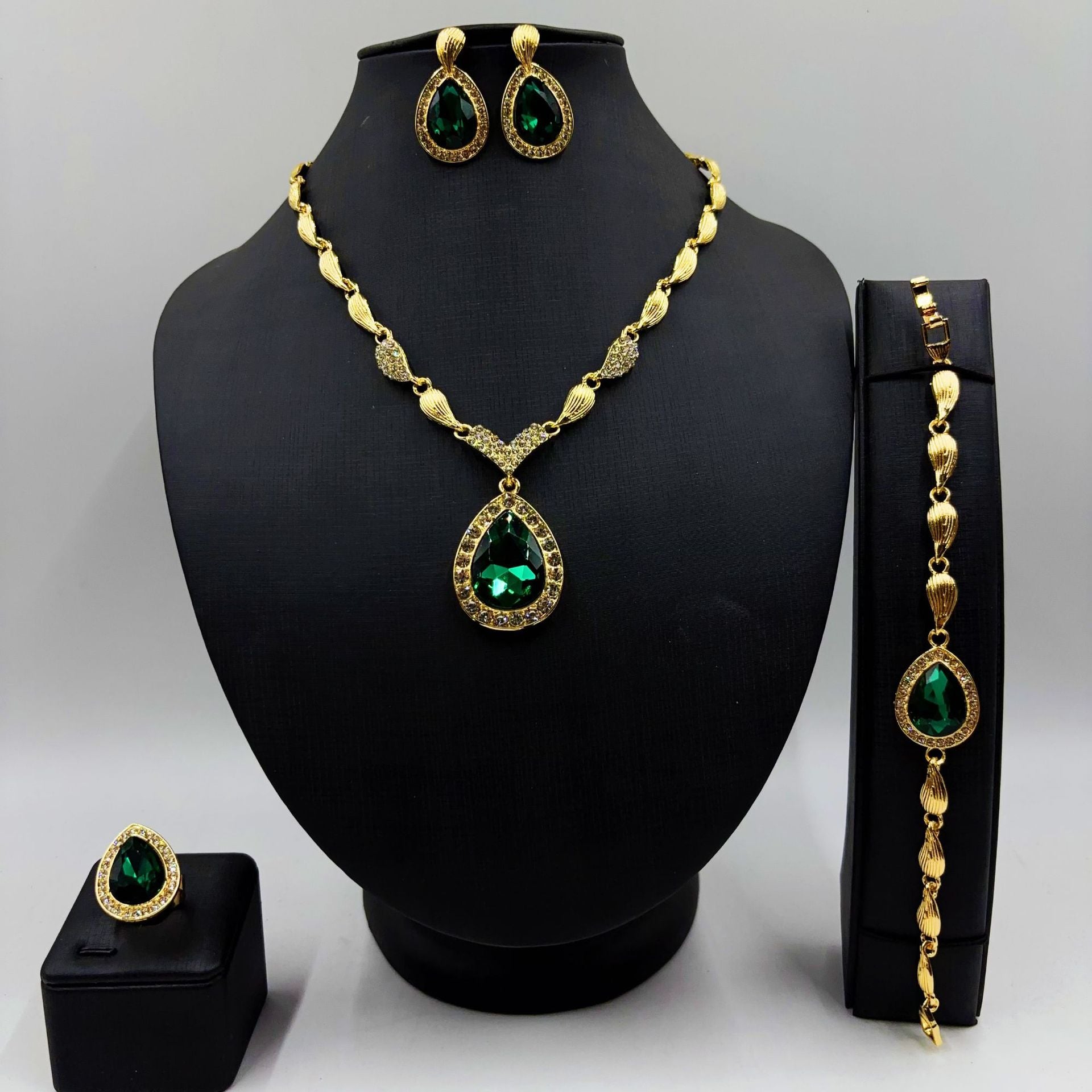 Teardrop Crystal Jewelry Set: Necklace, Earrings, Bracelet & Ring (6 Colors)