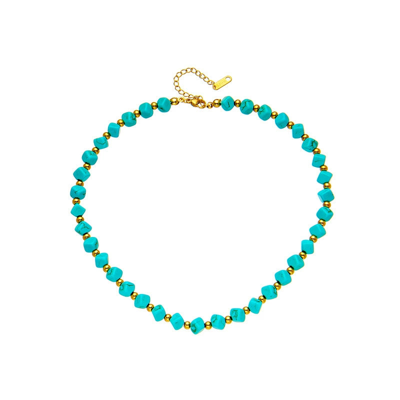 Boho Irregular Turquoise Bead Choker, Gold Spacer Beads Hypoallergenic Vintage Necklace