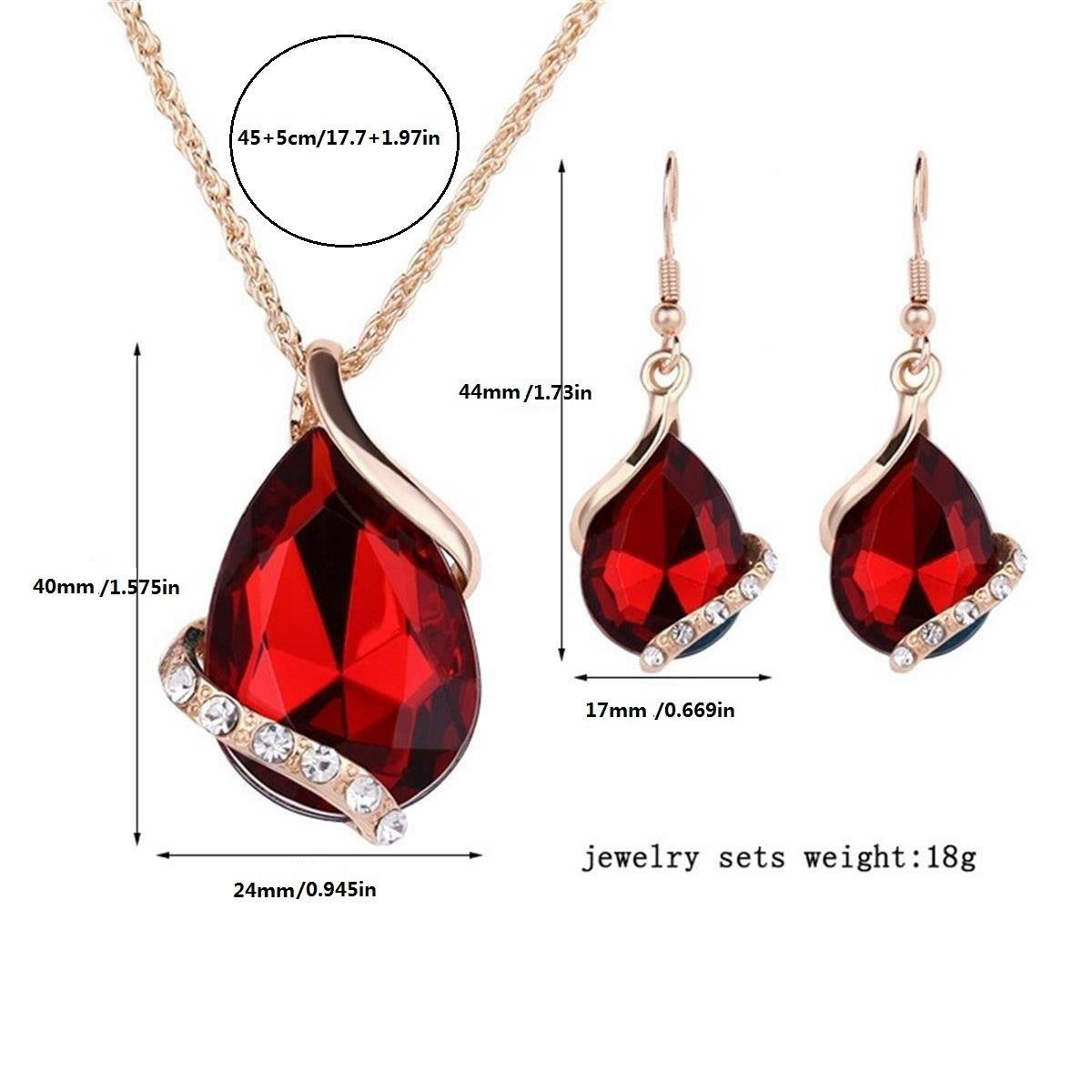 Parure de bijoux comprenant un collier avec pendentif en forme de goutte d'eau en cristal bleu et des boucles d'oreilles pendantes, en alliage de zinc hypoallergénique
