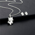 Cute Cartoon Cat Pendant Necklace Stud Earring Set Stainless Steel Gold Silver Pet Lover Jewelry Gift