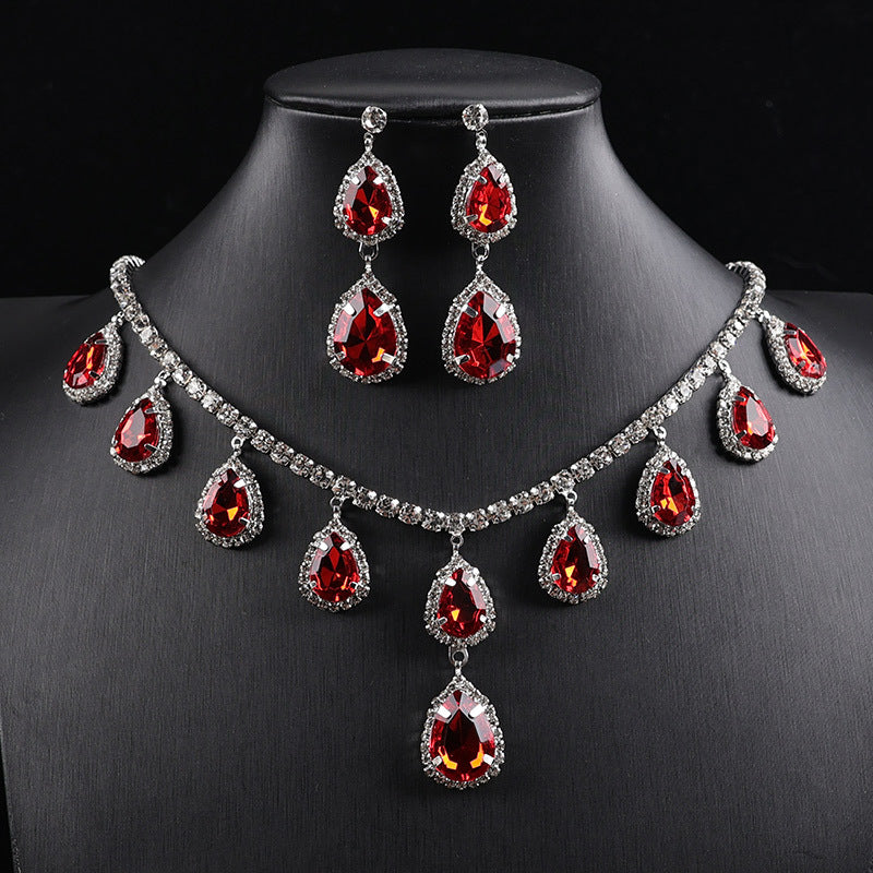 Waterdrop Rhinestone Drop Necklace & Earring Jewelry Set