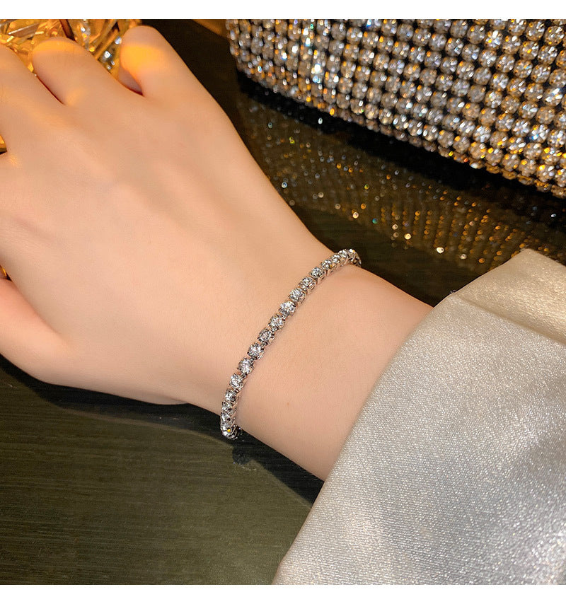 Full Paved Shiny Cubic Zirconia Tennis Bracelet, Adjustable Slide Pull Chain Sparkling Crystal Wrist Bracelet Gold Silver Plated for Women Wedding Party Daily Elegant Jewelry