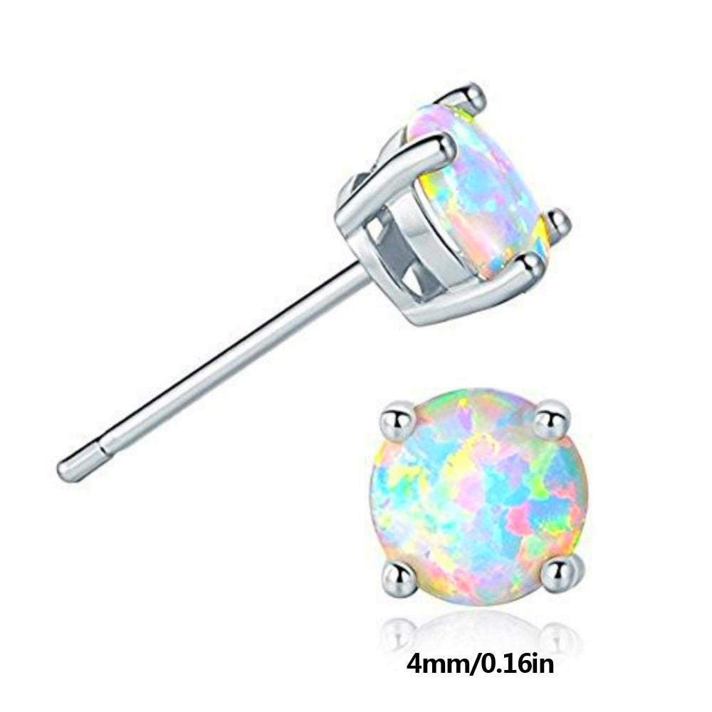 Mini Round Opal Stud Earrings, Sterling Silver Plated