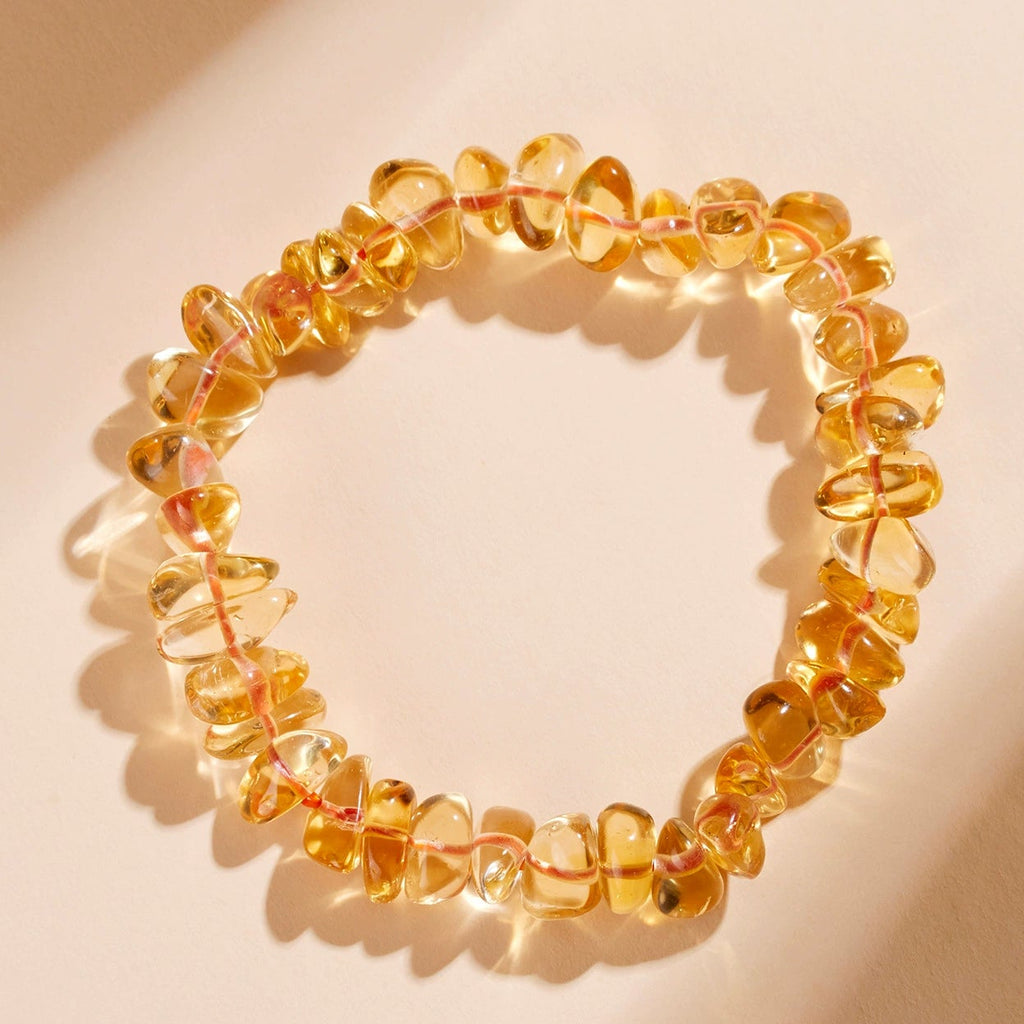 Natural Citrine Tumbled Chip Bead Stretch Bracelet, Irregular Freeform Yellow Crystal Single Strand Bracelet for Wealth Luck Energy Healing, Women Casual Jewelry Gift, Weight 18–22g