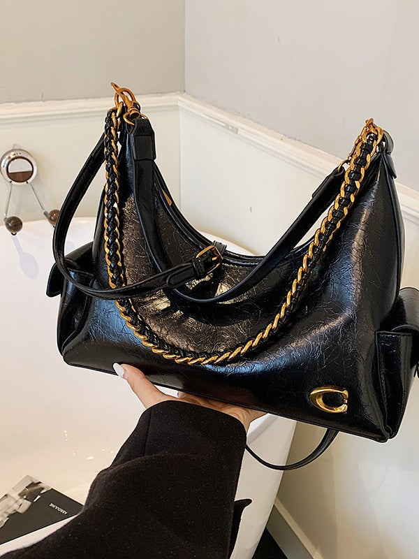 Women's Large-Capacity Minimalist Chain Shoulder/Underarm Bag ， Retro Versatile Crossbody Commuter Bag