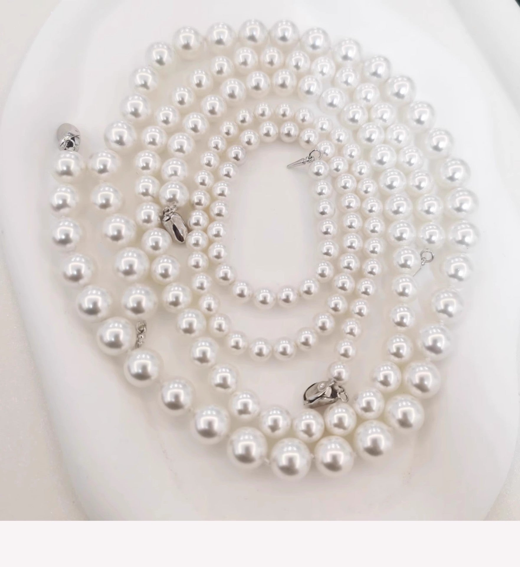 Genuine Australian luxurious hith quality Mother of Pearl Beaded Necklace 45cm, 925 Sterling Silver Lobster Clasp, Round High Luster Shell Pearl Choker Necklace for Women, Classic Elegant Wedding Daily Jewelry Gift, Available in 6mm/8mm/10mm/12mm Sizes