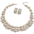 Multi-Size Faux Pearl Rhinestone Choker Jewelry Set, Necklace & Stud Earrings