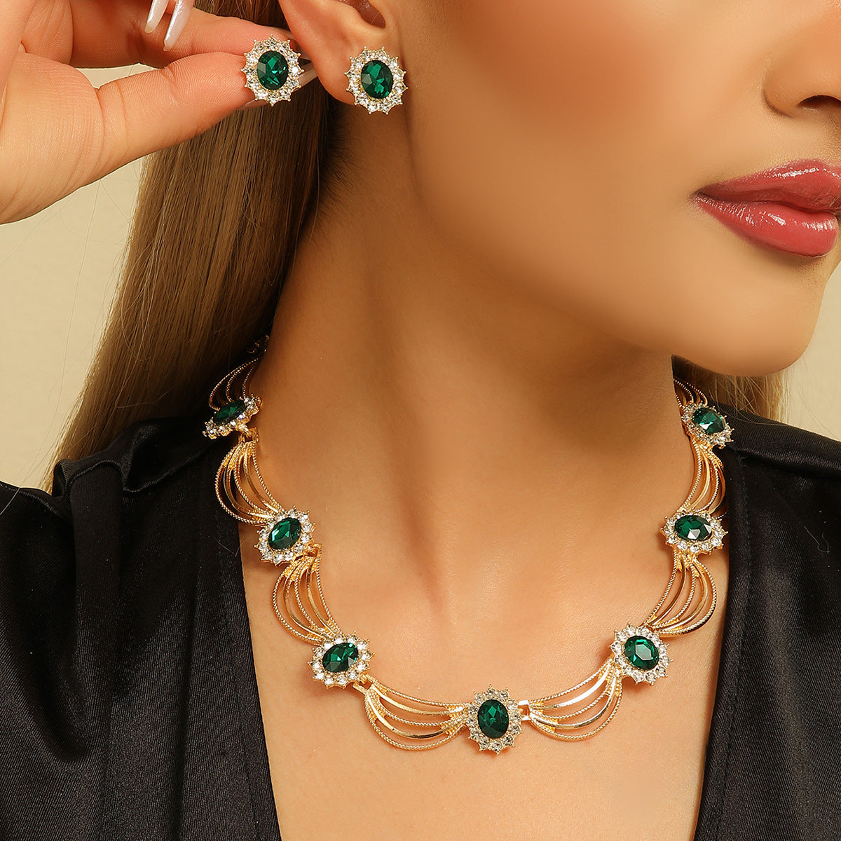 Vintage Wing Shape Multicolor Crystal Necklace & Earring Jewelry Set