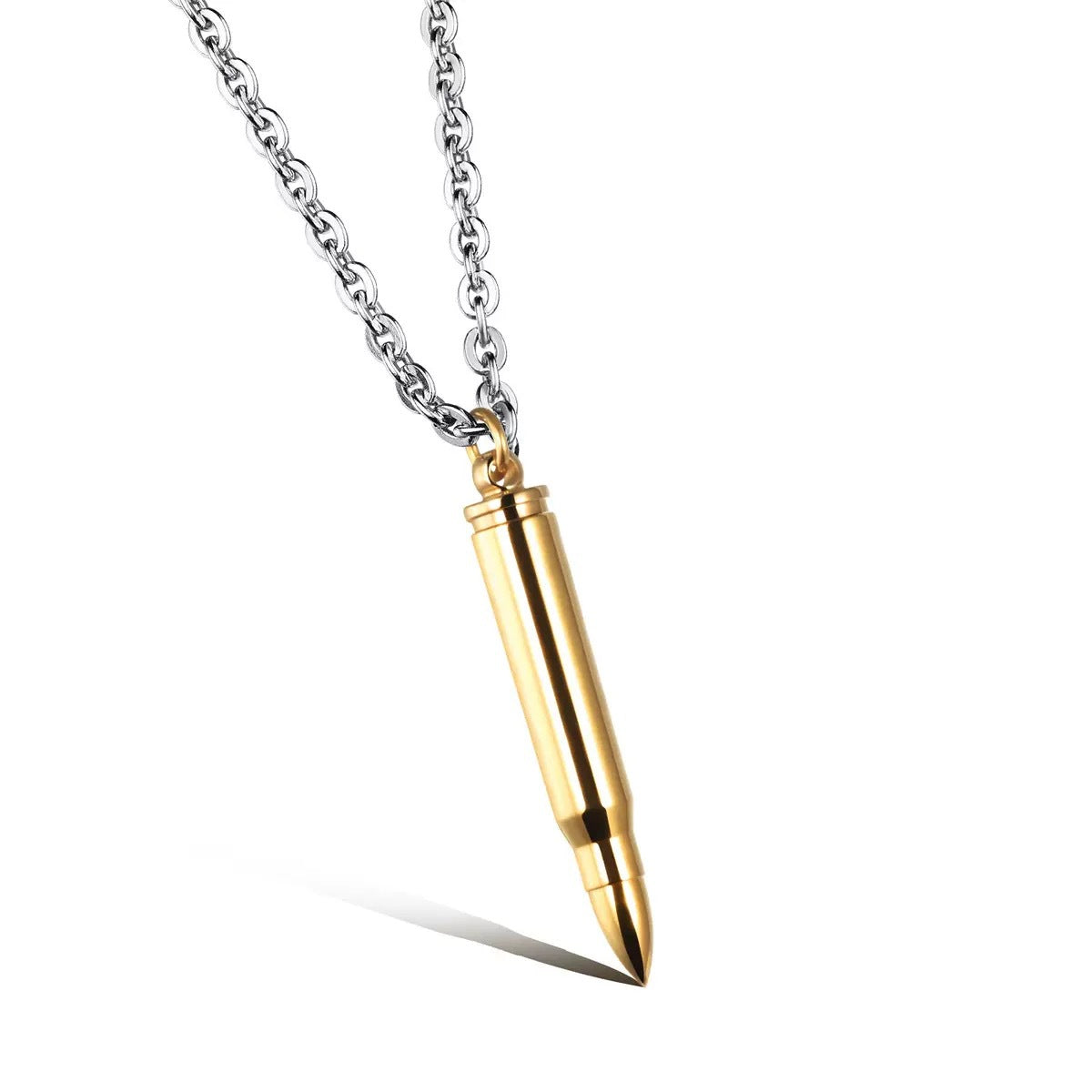 Men Bullet Urn Pendant Stainless Steel Necklace 50cm Rolo Chain 3 Colors Silver Gold Black Punk Hip Hop Unisex Jewelry