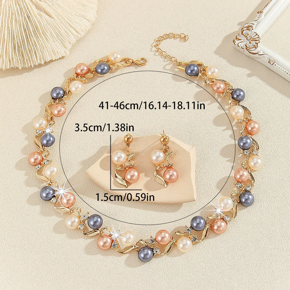 Ensemble de bijoux multicolores en fausses perles et cristal, collier ras-de-cou et boucles d'oreilles pendantes hypoallergéniques en forme de feuille, plaqués argent/or, pour occasions formelles