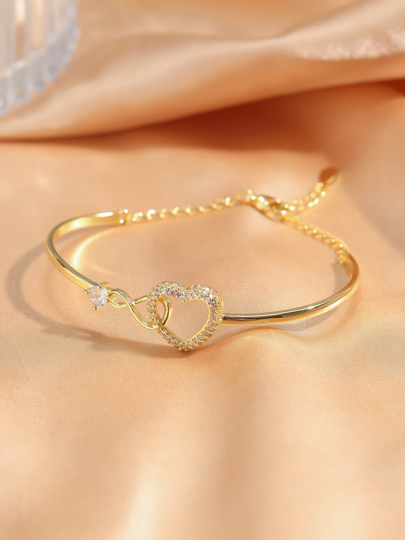 Infinity Interlocking Heart Bangle Bracelet Cubic Zirconia Hypoallergenic
