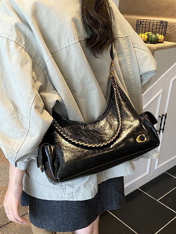 Women's Large-Capacity Minimalist Chain Shoulder/Underarm Bag ， Retro Versatile Crossbody Commuter Bag