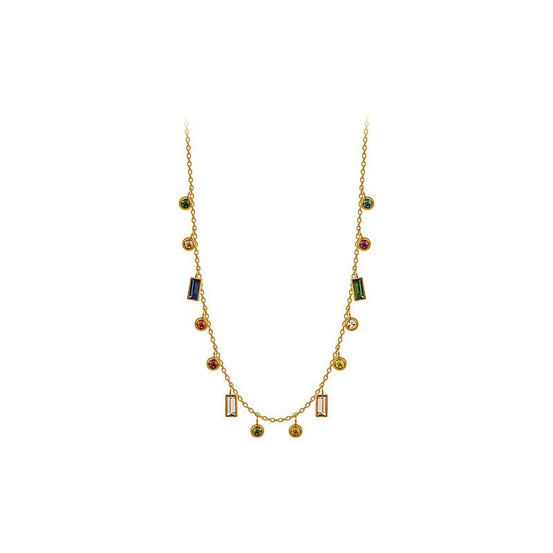 Colorful Zircon Drop Choker, Hypoallergenic Titanium Steel Dainty Geometric Pendant Necklace