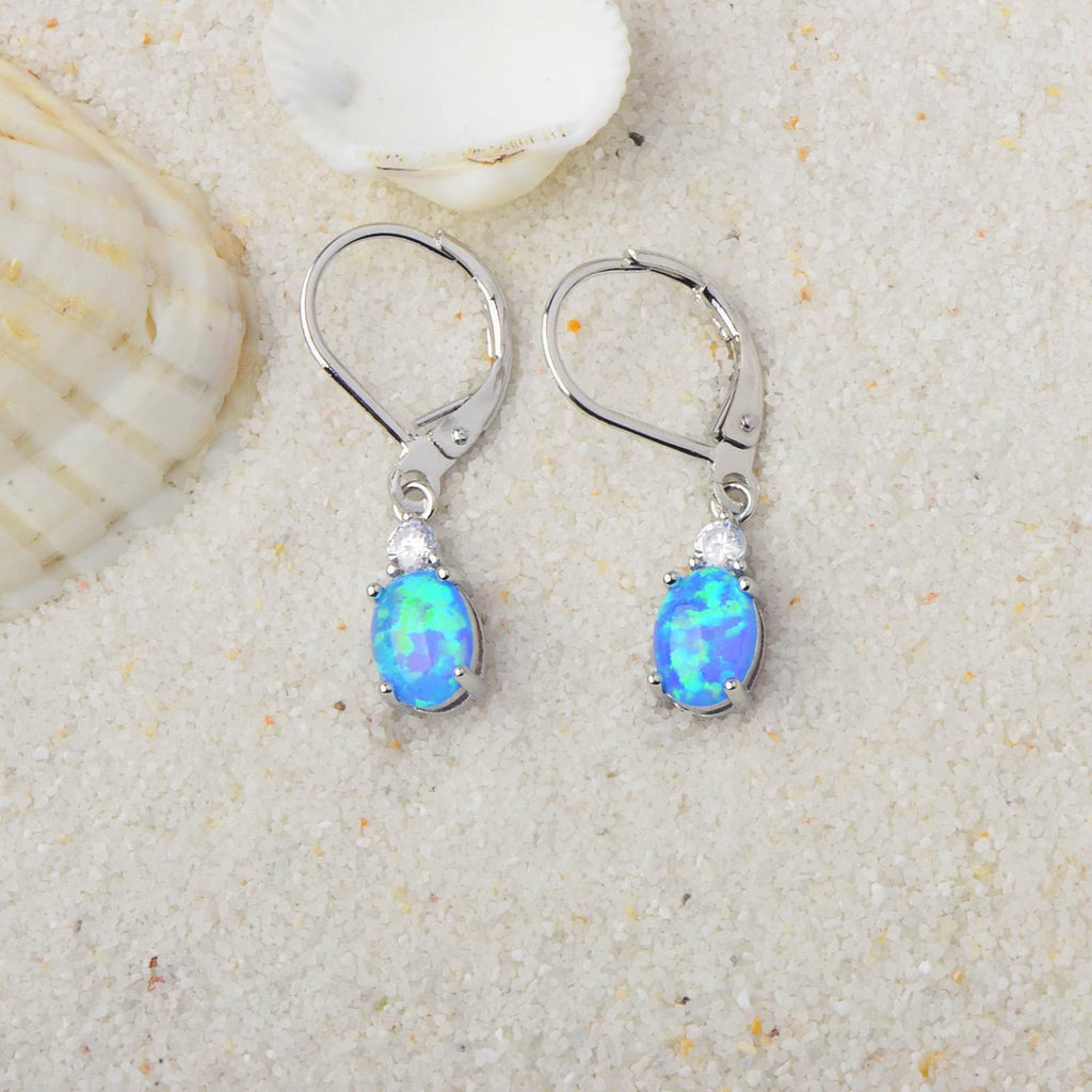 Oval Opal Leverback Drop Earrings, Silver & Rose Gold Plated