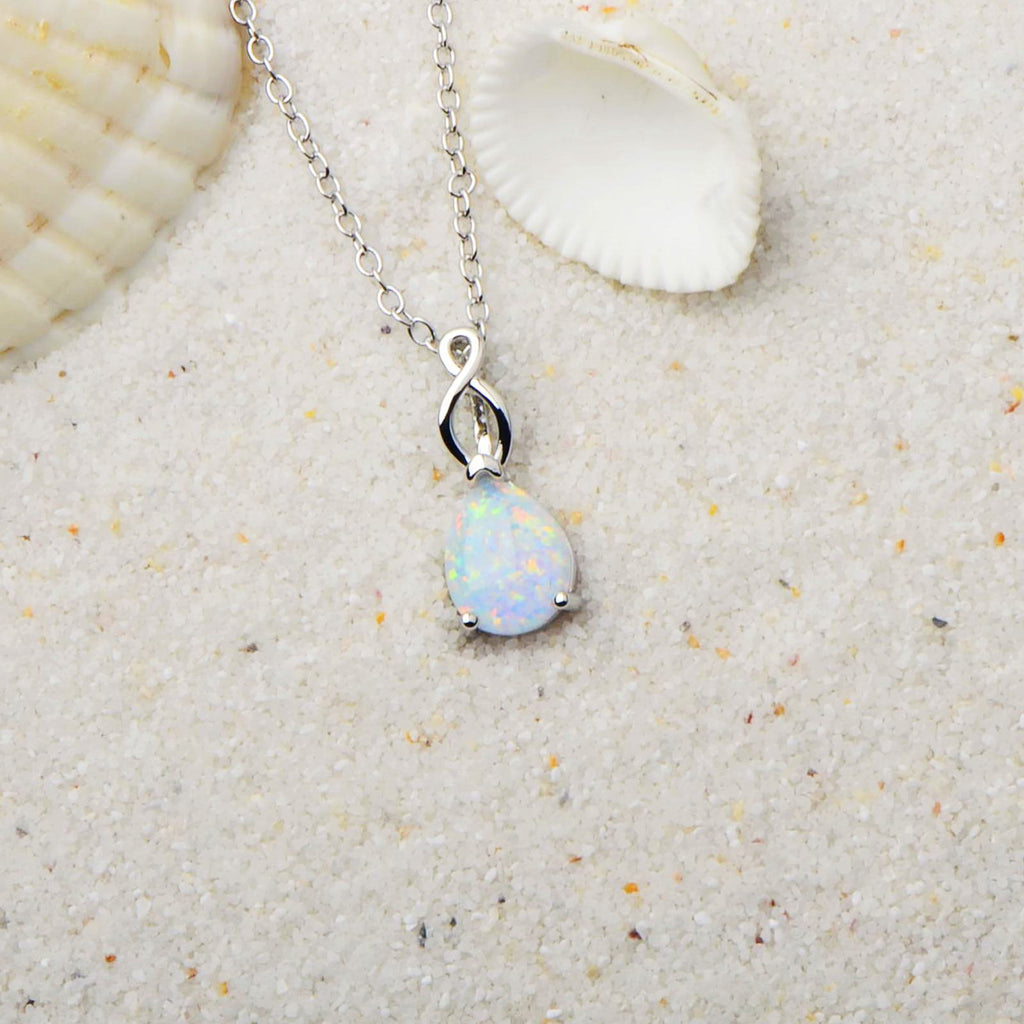 Teardrop Opal Infinity Twist Pendant Necklace