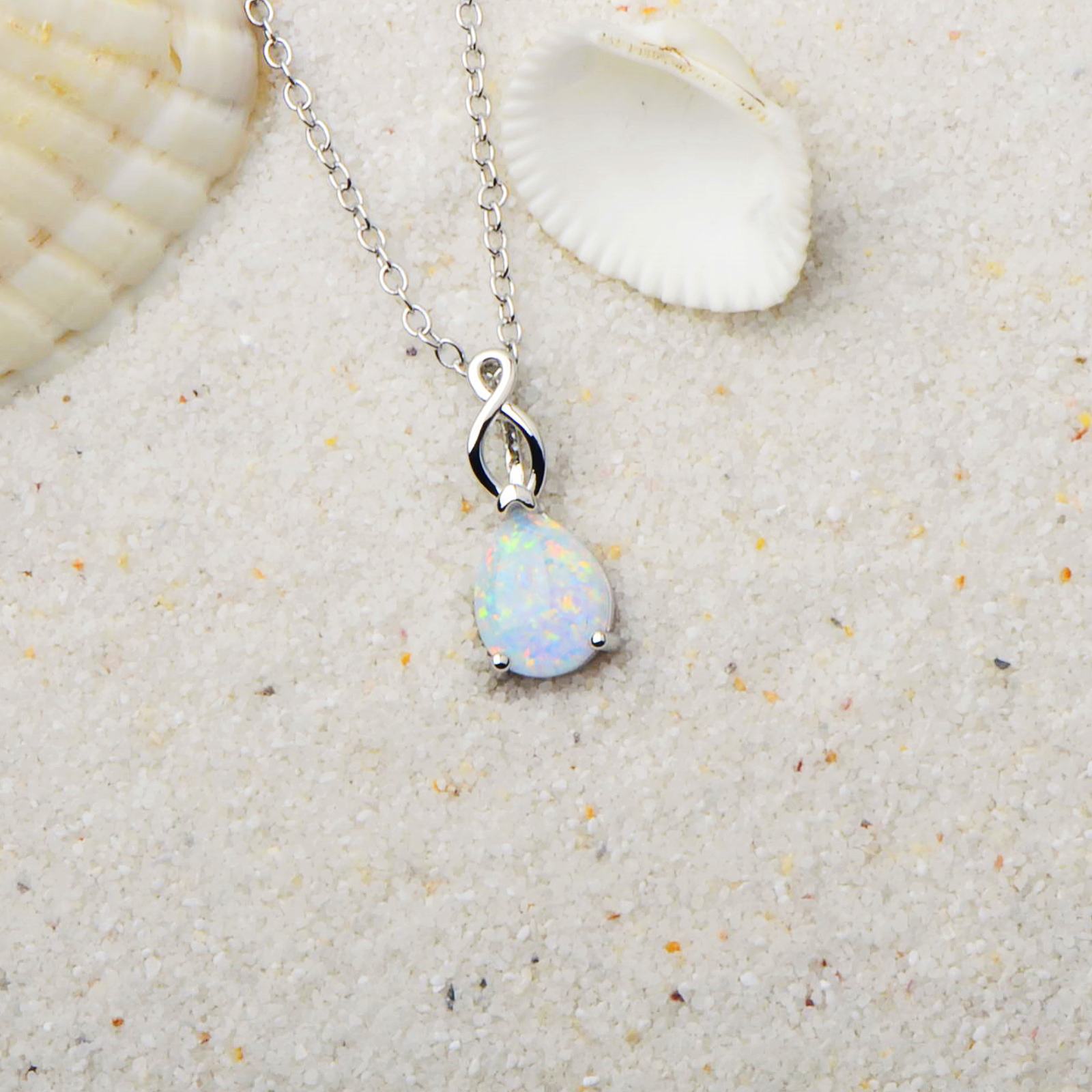 Teardrop Opal Infinity Twist Pendant Necklace