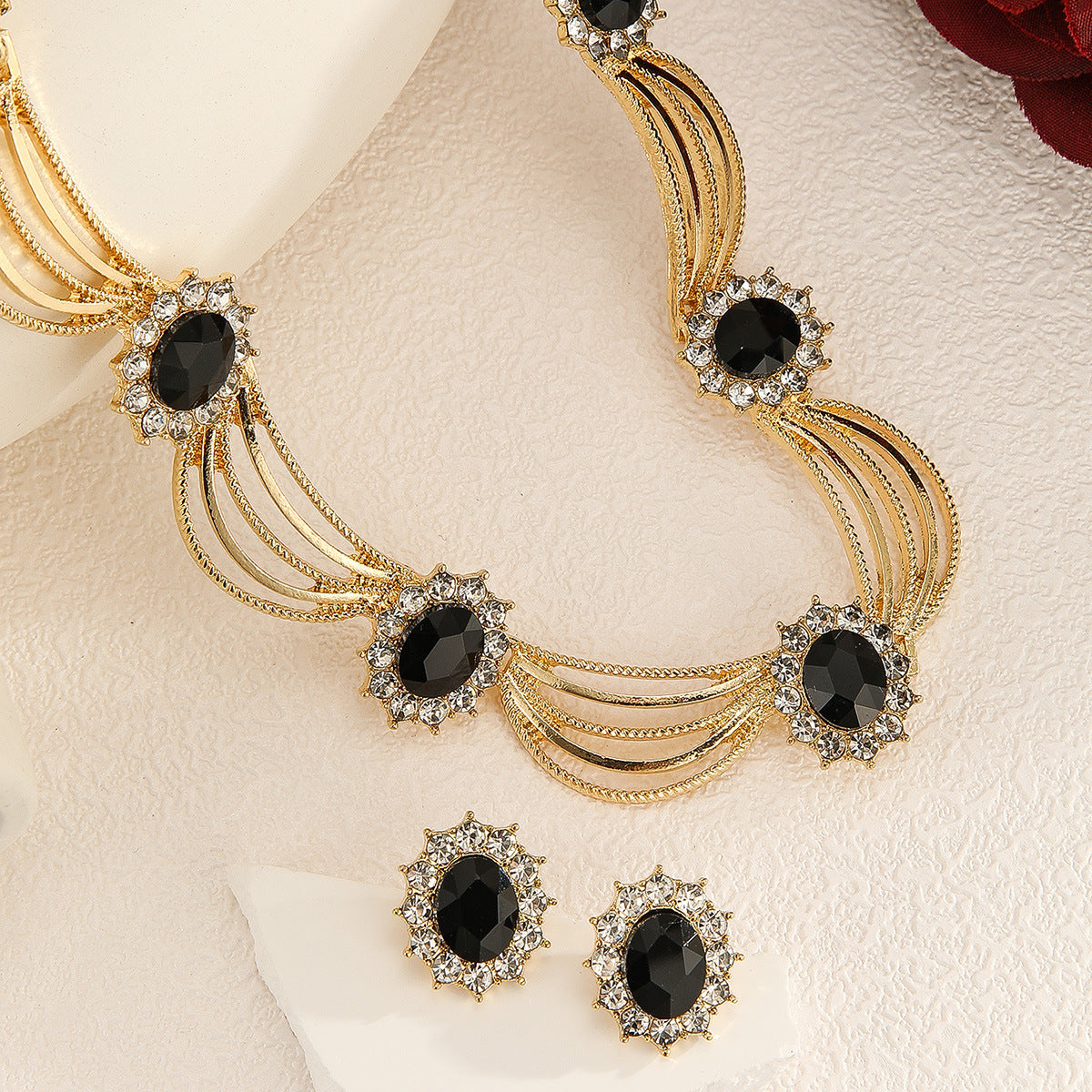 Vintage Wing Shape Multicolor Crystal Necklace & Earring Jewelry Set