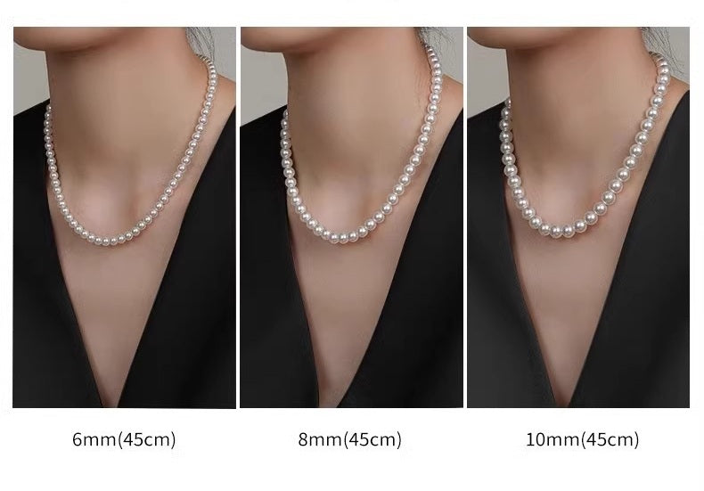 Genuine Australian luxurious hith quality Mother of Pearl Beaded Necklace 45cm, 925 Sterling Silver Lobster Clasp, Round High Luster Shell Pearl Choker Necklace for Women, Classic Elegant Wedding Daily Jewelry Gift, Available in 6mm/8mm/10mm/12mm Sizes