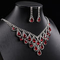 Teardrop Crystal Fringe Necklace Earring Jewelry Set, Formal Pageant Statement Jewelry