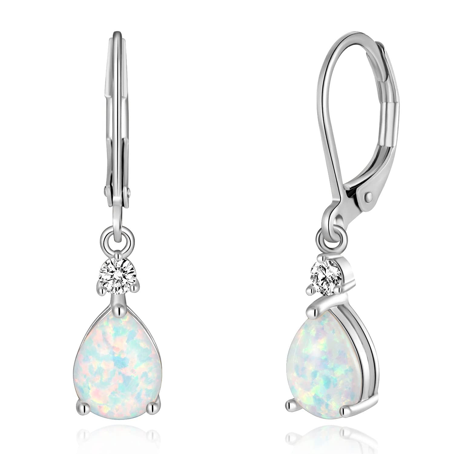 Teardrop Opal Drop Earrings, Leverback Dangle Earrings