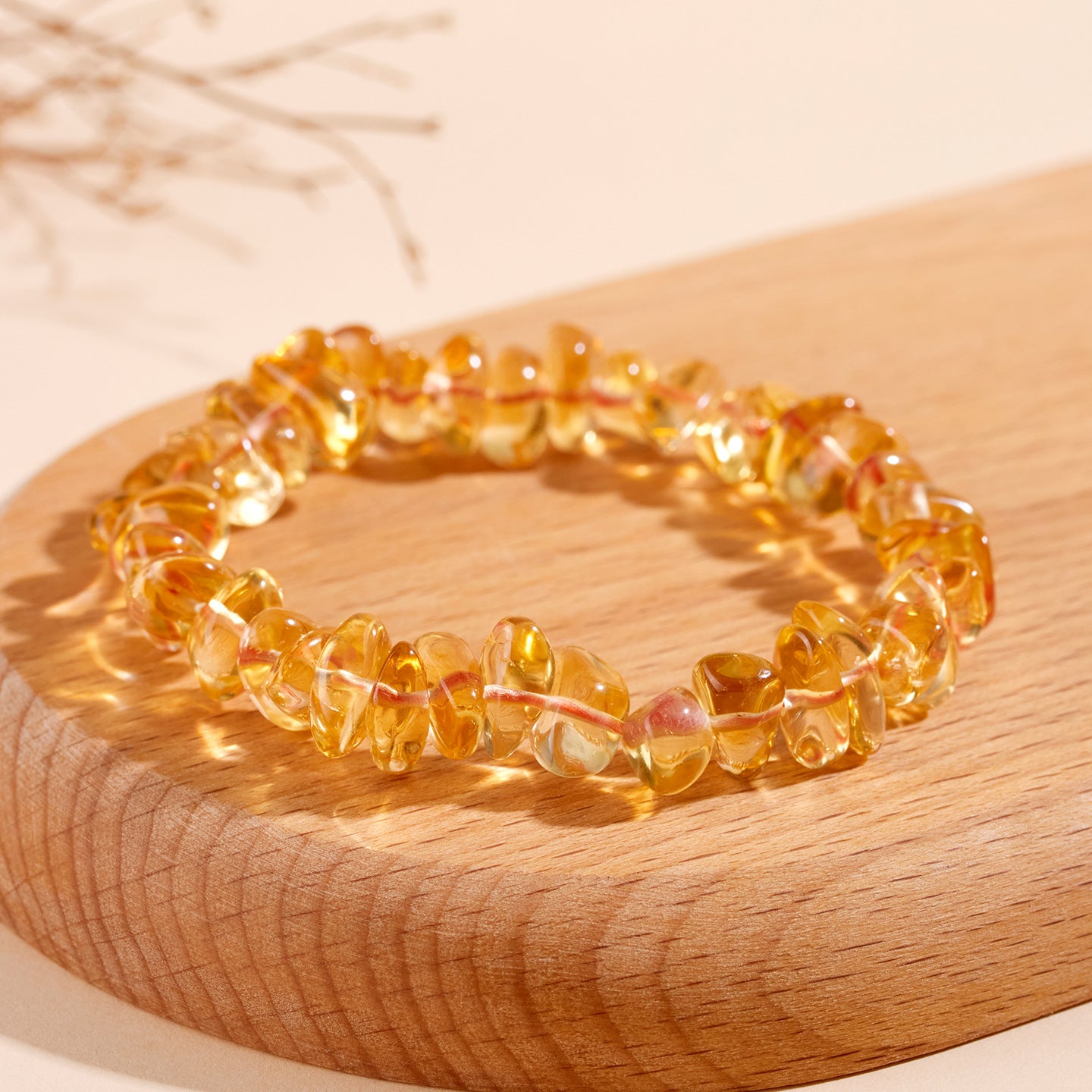 Natural Citrine Tumbled Chip Bead Stretch Bracelet, Irregular Freeform Yellow Crystal Single Strand Bracelet for Wealth Luck Energy Healing, Women Casual Jewelry Gift, Weight 18–22g
