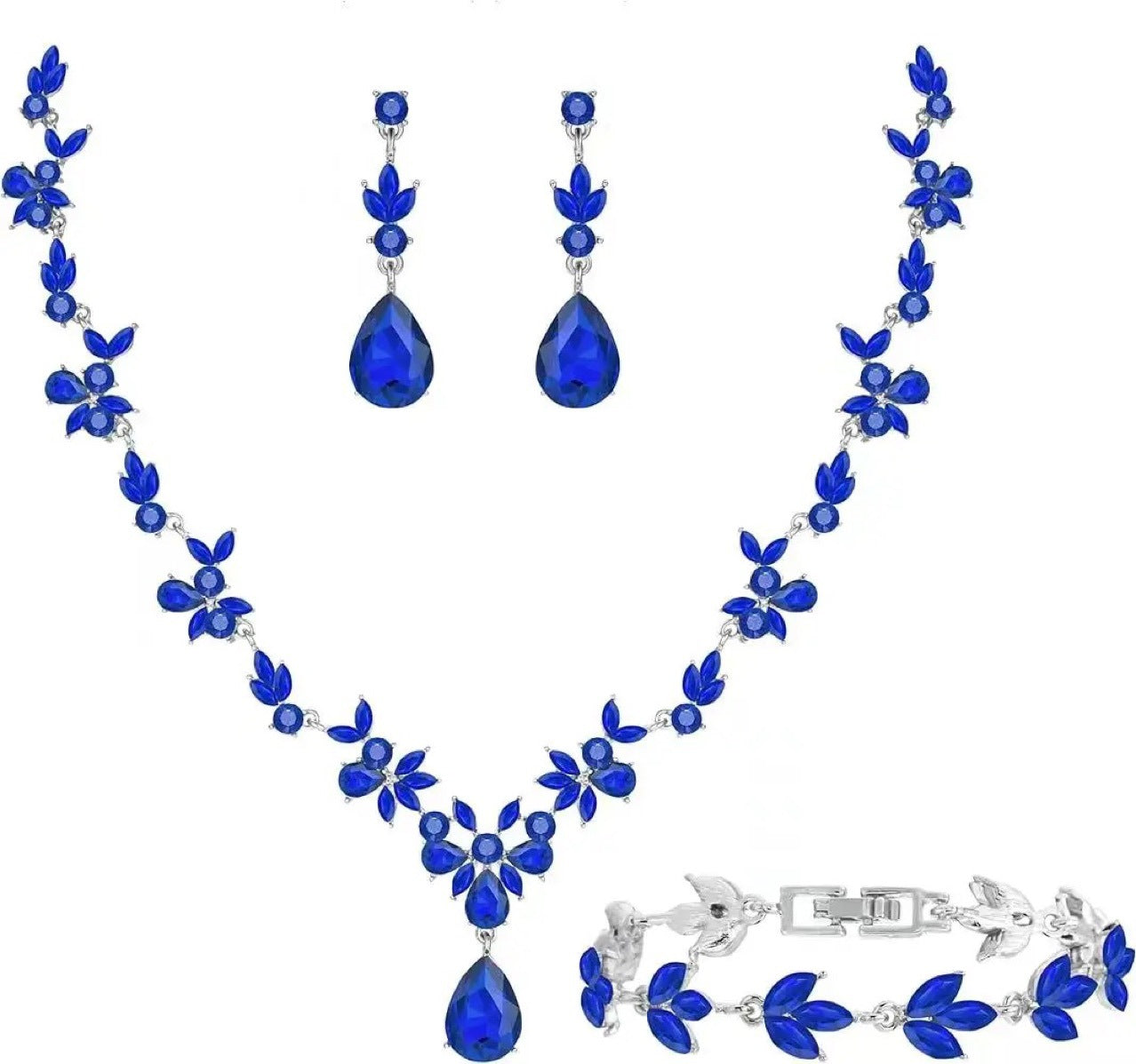 Crystal Floral Jewelry Set: Necklace, Earrings & Bracelet