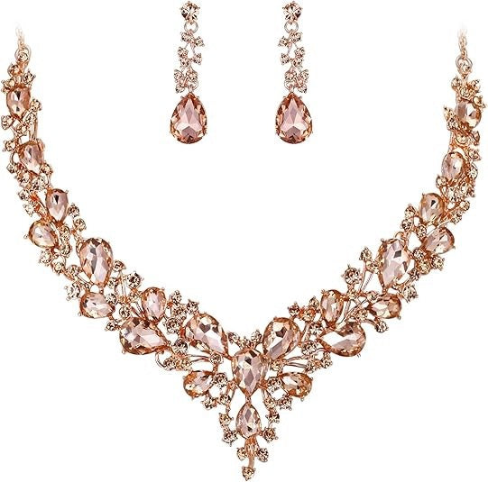 Crystal Statement Necklace & Earrings Set, 50+5cm Adjustable Chain