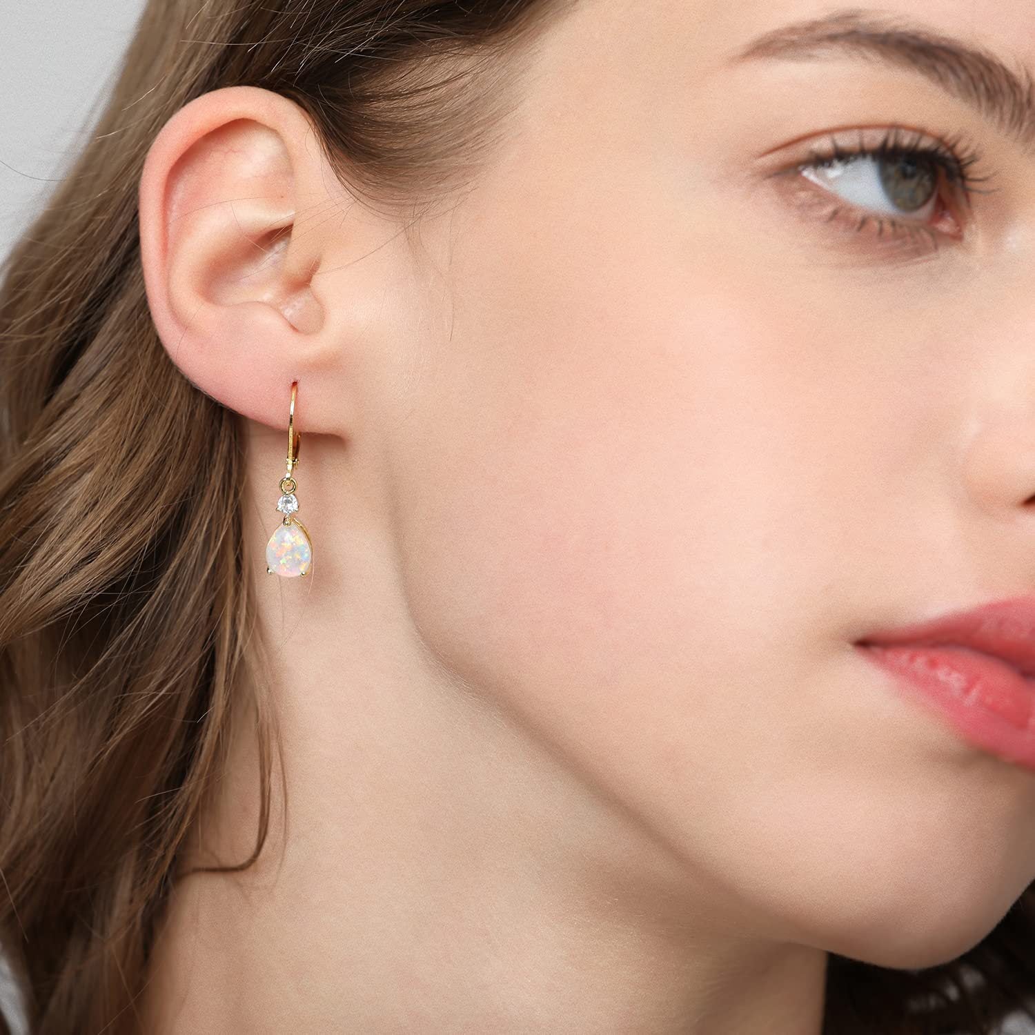 Teardrop Opal Drop Earrings, Leverback Dangle Earrings