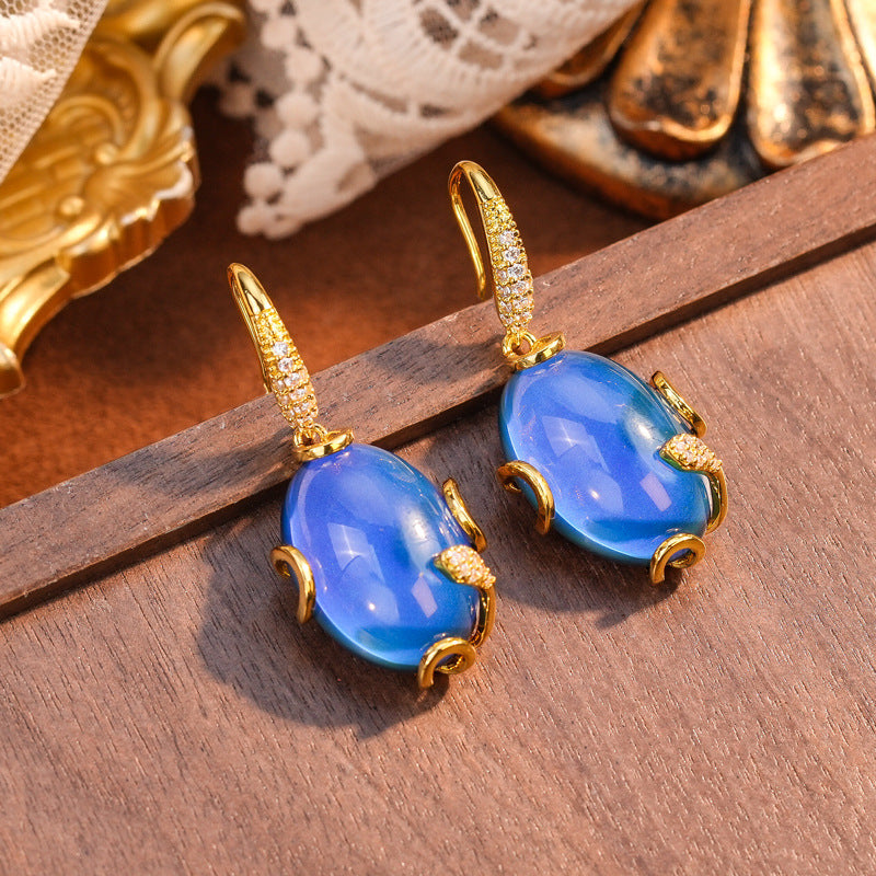 Thermochromic Temperature Sensitive Color Shift Gem Jewelry Kit Oval Mood Stone Drop Earring Adjustable Band Ring Chain Necklace