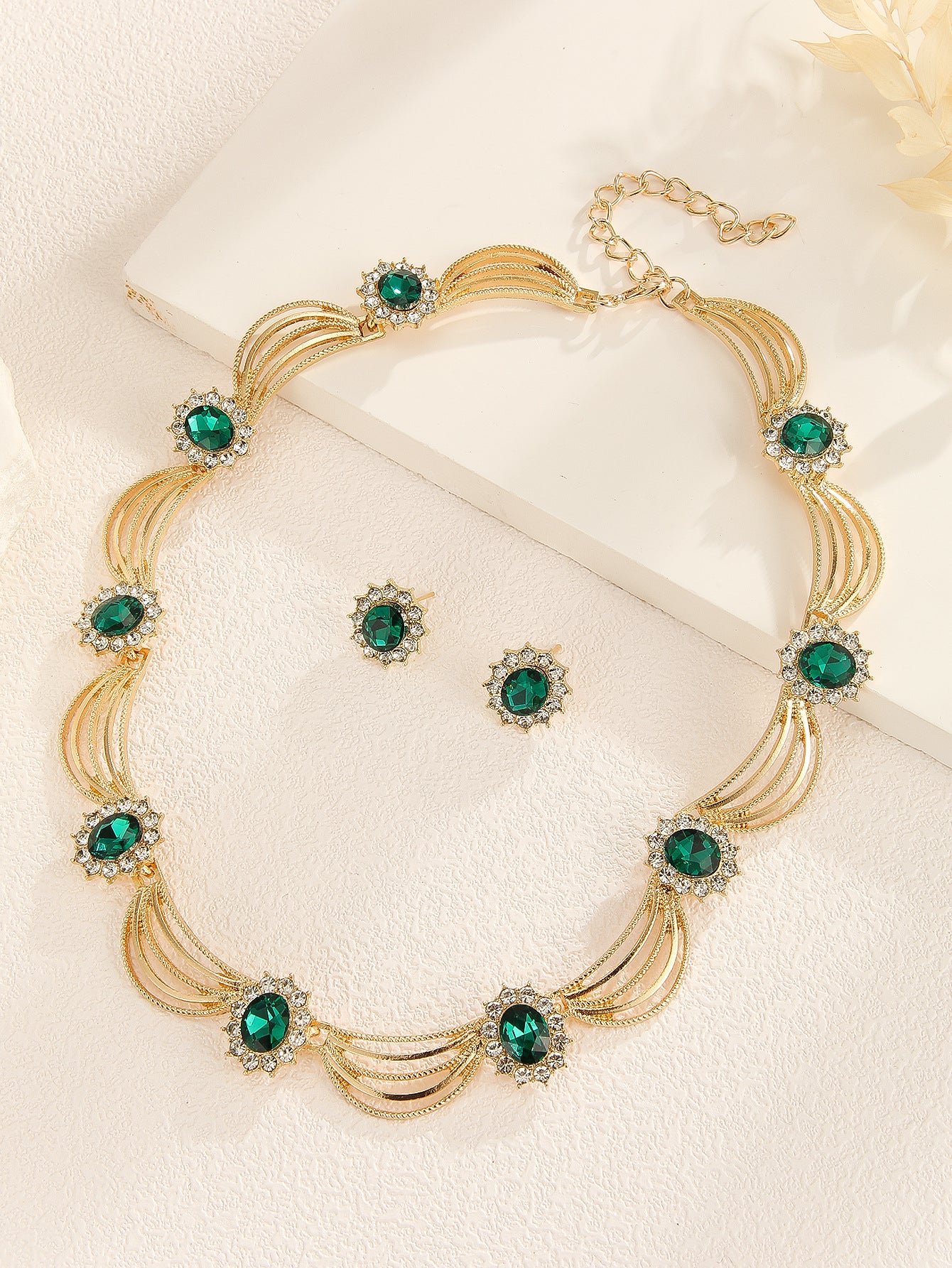 Vintage Wing Shape Multicolor Crystal Necklace & Earring Jewelry Set