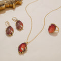 Thermochromic Temperature Sensitive Color Shift Gem Jewelry Kit Oval Mood Stone Drop Earring Adjustable Band Ring Chain Necklace