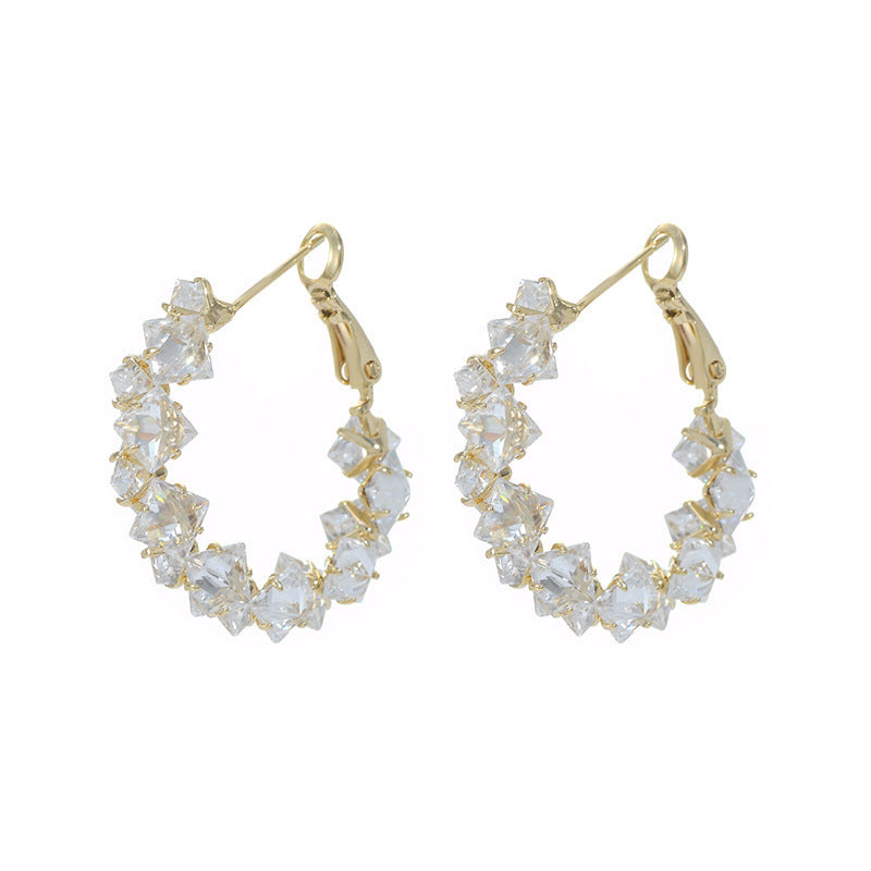 Dainty C-Shape Hoop Earrings, Full Paved Multi-Faceted Cubic Zirconia Crystal Oval Huggie Earrings Gold Plated Sparkly Statement Earrings for Women Wedding Party Dating