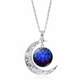 Stainless Steel 12 Constellation Crescent Moon Glass Pendant Necklace noctilucent, Zodiac Sign Time Gem Necklace for man women