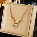 Heart Life Tree Zircon Pendant Necklace, Gold Plated Stainless Steel Hypoallergenic Bead Choker
