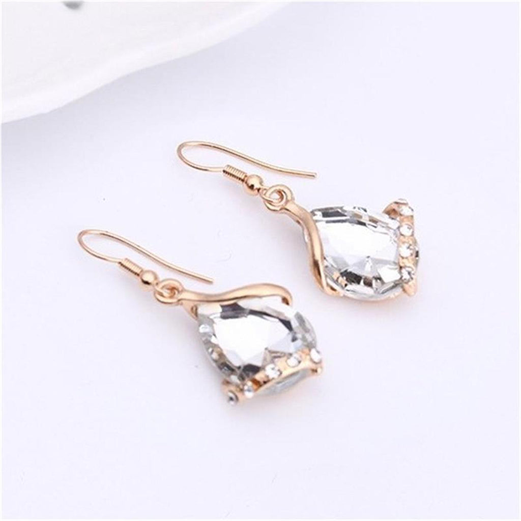 Parure de bijoux comprenant un collier avec pendentif en forme de goutte d'eau en cristal bleu et des boucles d'oreilles pendantes, en alliage de zinc hypoallergénique
