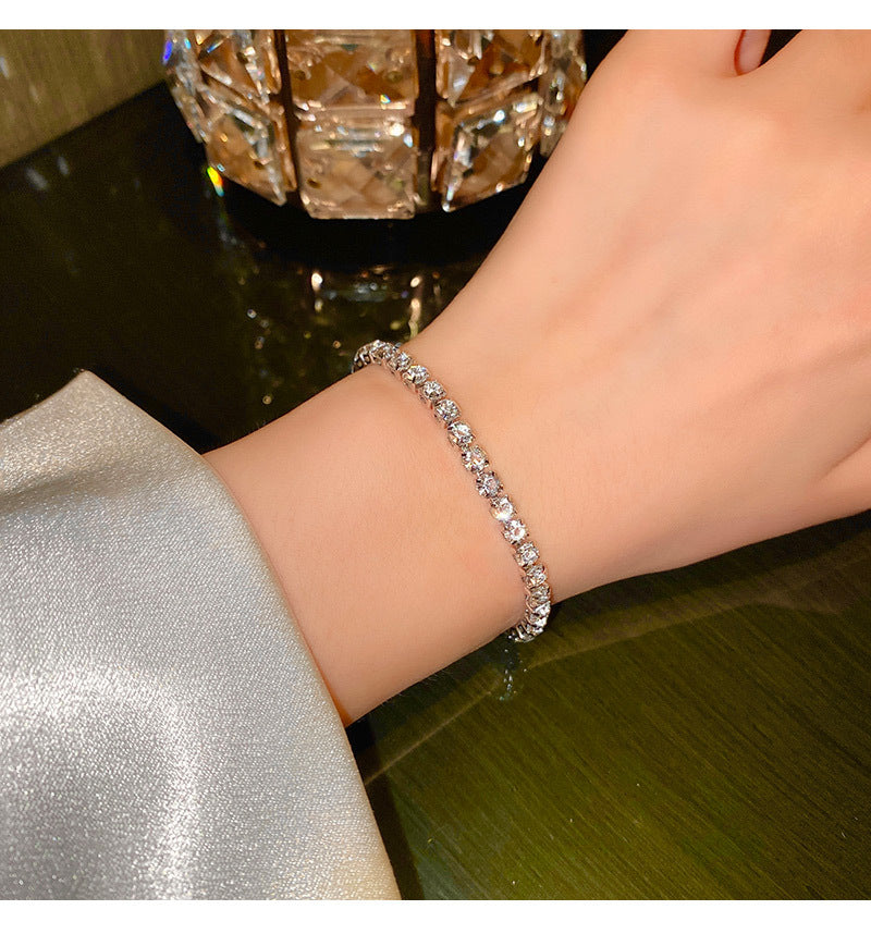 Full Paved Shiny Cubic Zirconia Tennis Bracelet, Adjustable Slide Pull Chain Sparkling Crystal Wrist Bracelet Gold Silver Plated for Women Wedding Party Daily Elegant Jewelry